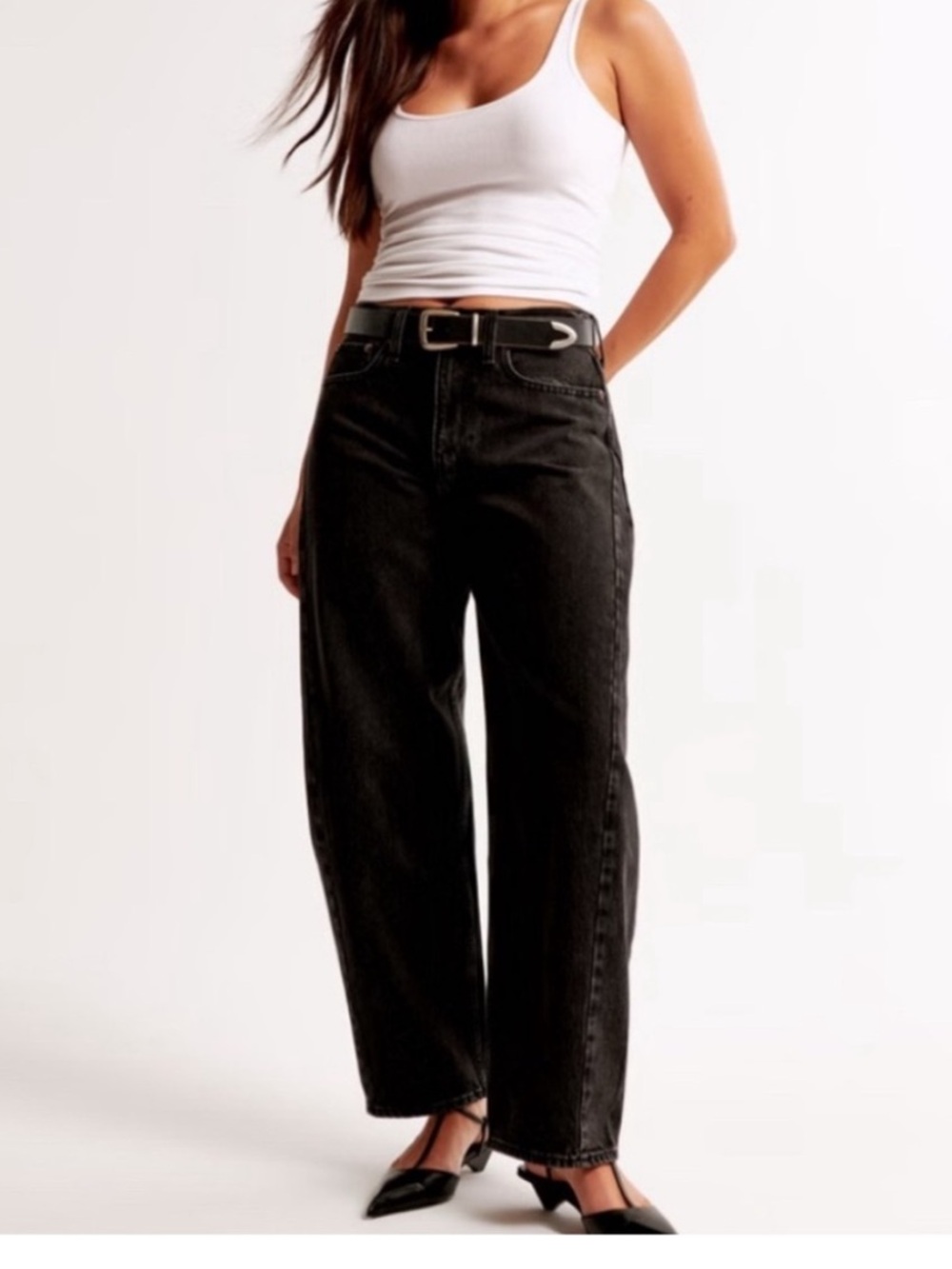Abercrombie & Fitch Curve Love High Rise Barrel Jeans Black 32 Long NEW